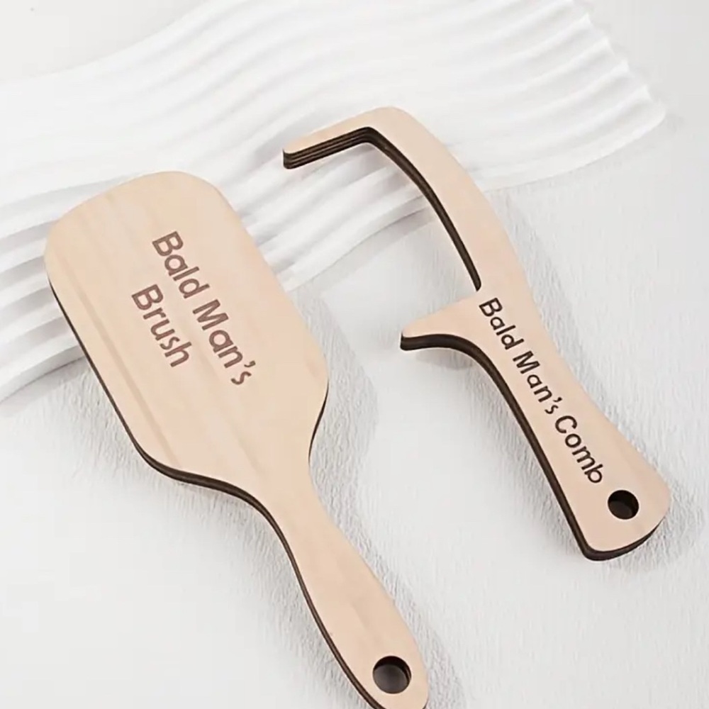 Bald Man's Brush and Comb Set - Natural Wood